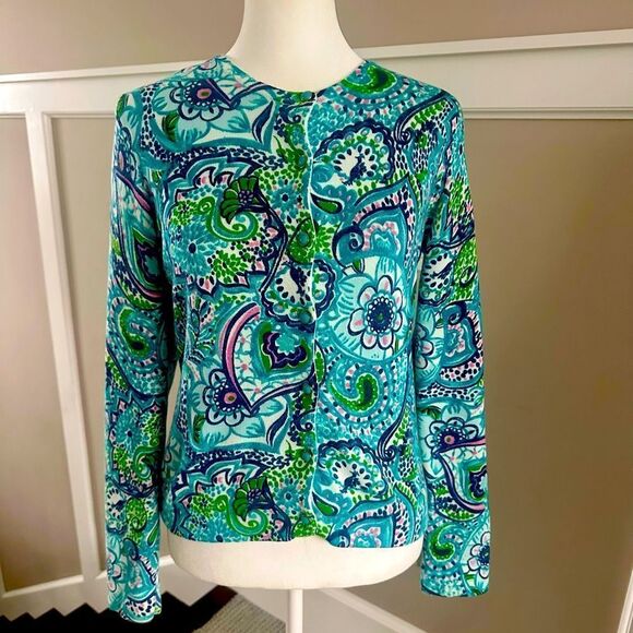 Lilly Pulitzer blue floral, button down cardigan, - Picture 1 of 6